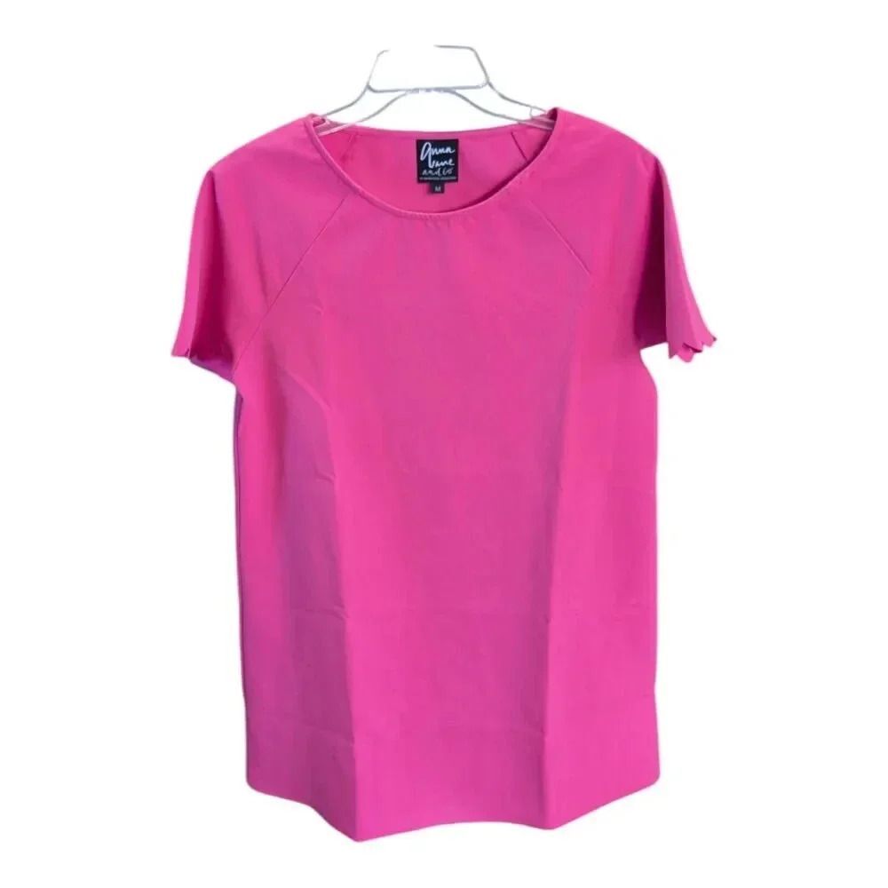 Anna Lane Womens Minimalist Dress Sz M Short Scalloped Sleeve Pink